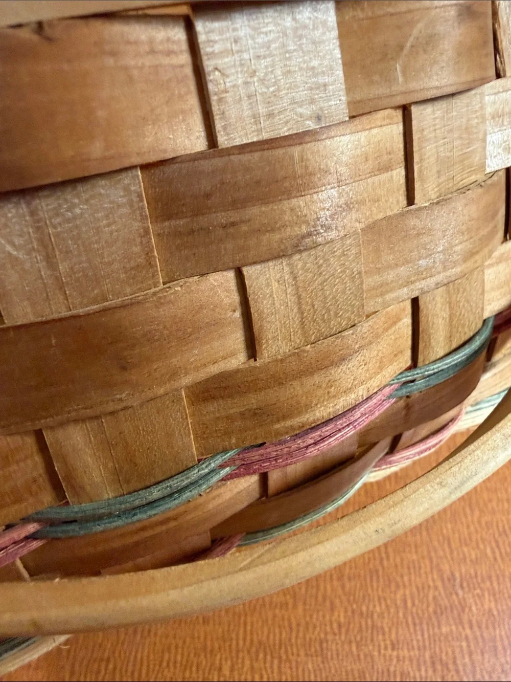 Handwoven Wooden Apple Accent Basket in Natural and Red